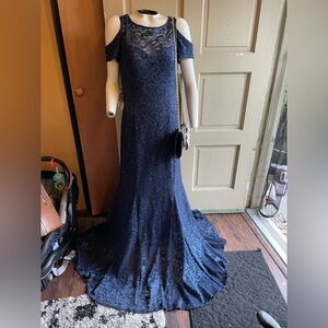 Navy Lace Cold Shoulder Maxi Dress